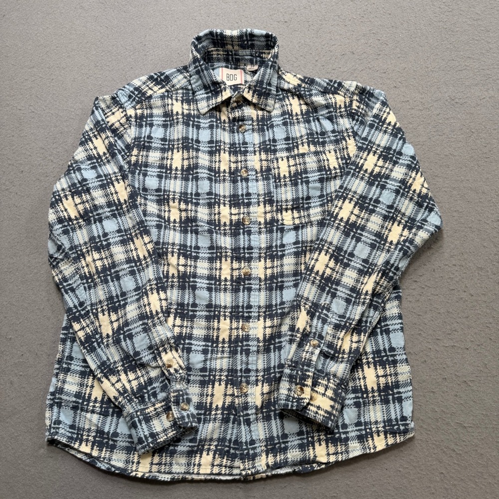 BDG Flannel Shirt Women's Small Blue Plaid Long Sleeve Button Down Oversized